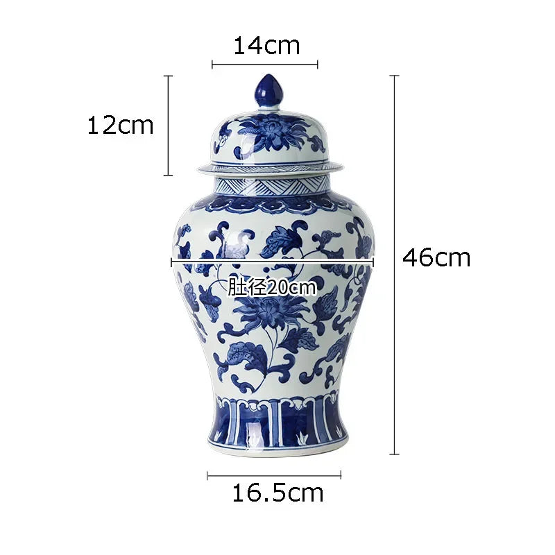 DecorBites™ Blue White Porcelain Bird Flower Jar Tea Canister Vase Desk Decor