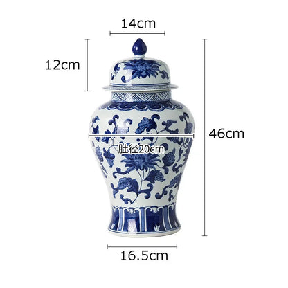 DecorBites™ Blue White Porcelain Bird Flower Jar Tea Canister Vase Desk Decor