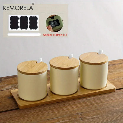 DecorBites™ Japanese Retro Ceramic Seasoning Jar Set with Tray - 3-Piece Kitchen Organizer