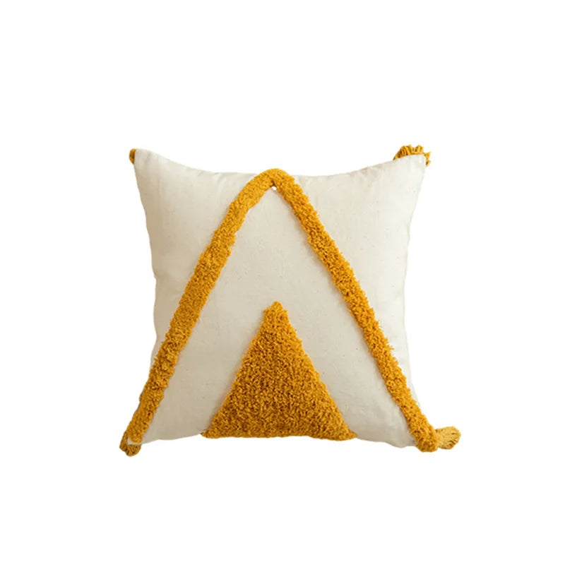 DecorBites™ Golden Yellow Geometric Tufted Tassel Cushion Cover - Modern Boho Home Decor