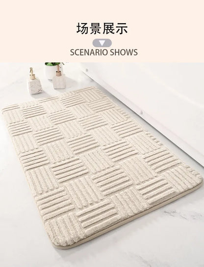 DecorBites™ Cotton Velvet Striped Floor Mat: Soft & Non-Slip Bathroom Carpet