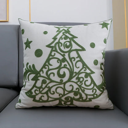 DecorBites™ Christmas Décor Cushion Cover 45x45cm Snowflake Deer Green Red Embroidery Pillow Cover