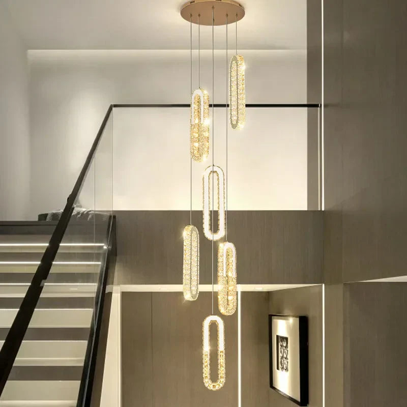 DecorBites™ Gold Crystal LED Chandelier: Modern Luxury Long Pendant Light for Living Room