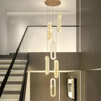 DecorBites™ Gold Crystal LED Chandelier: Modern Luxury Long Pendant Light for Living Room
