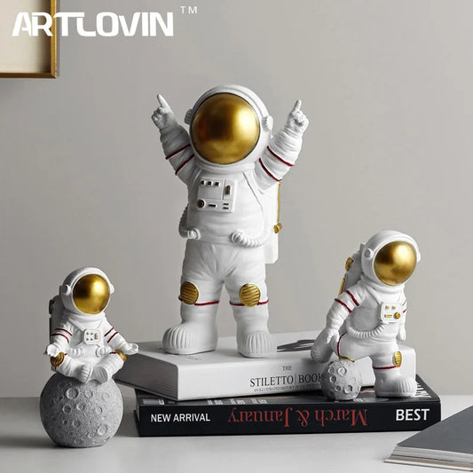 DecorBites™ Astronaut Figurines: Modern Spaceman with Moon Sculpture, Perfect Gift for Man & Boyfriend