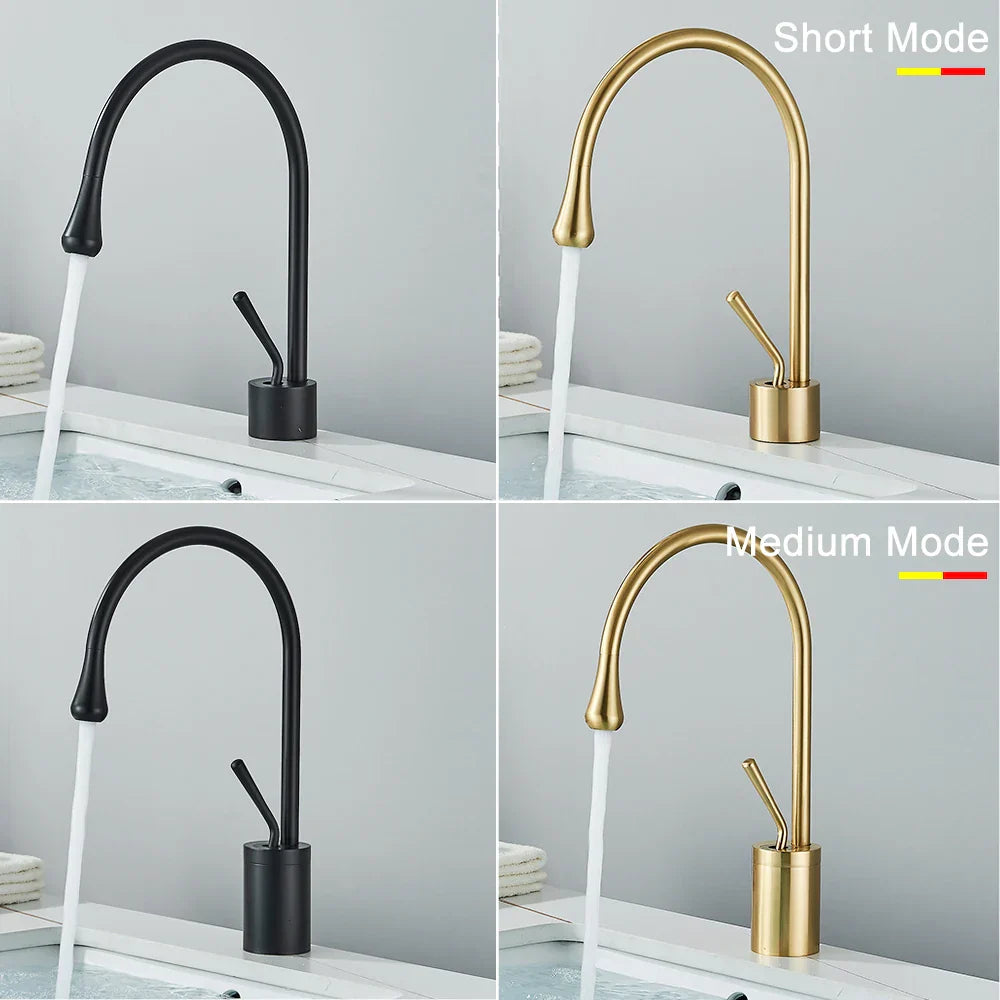 Grifo alto DecorBites™ Gold, mezclador giratorio de cascada de 360° para lavabo de baño