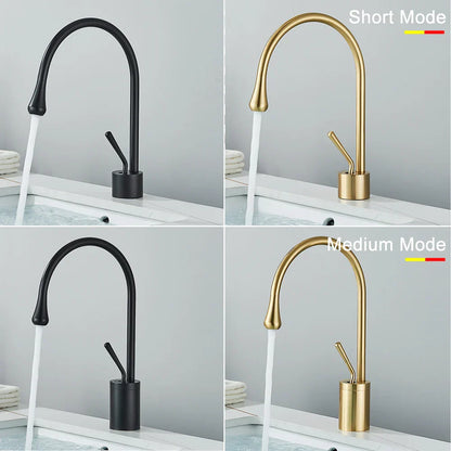 Grifo alto DecorBites™ Gold, mezclador giratorio de cascada de 360° para lavabo de baño