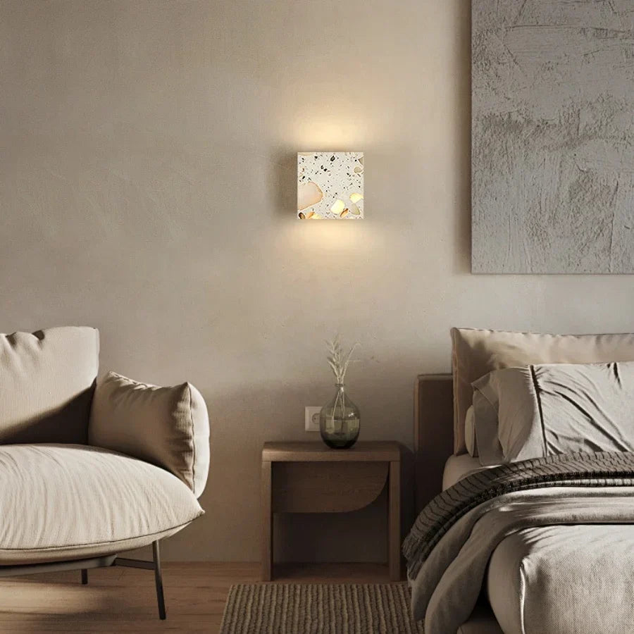 DecorBites™ LED Wall Light Fixture Bedroom Balcony Hallway Waterproof Square Terrazzo Bedside Lamp