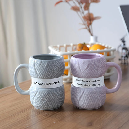 1pc 425ml Unique Knit Style Ceramic Coffee Mug Insulated Funny Gift for Family Holiday Tea Cup Gift Summer and Winter Drinkware