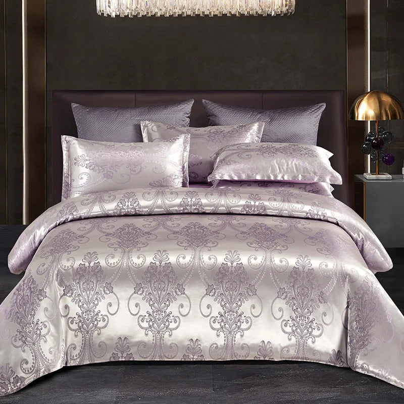 DecorBites™ Jacquard Satin Summer Bedding Set - Elegant & Skin Friendly Duvet Cover - Single/Double Size