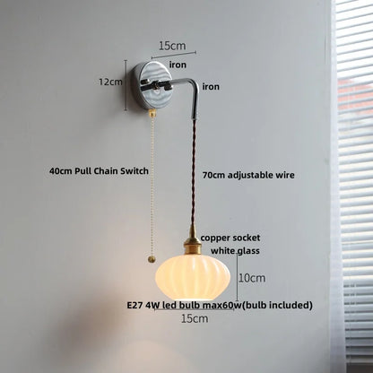 DecorBites™ Ceramic LED Wall Sconce Pull Chain Switch Mirror Light Fixture