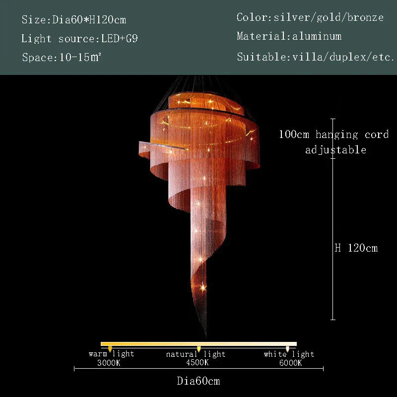 Lámpara de araña LED DecorBites™ con borla dorada para techos altos: iluminación elegante para la decoración del hogar.