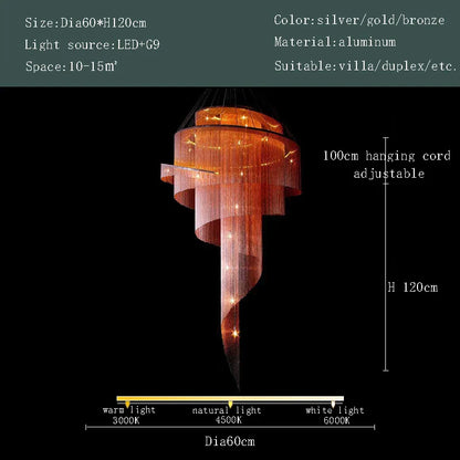 Lámpara de araña LED DecorBites™ con borla dorada para techos altos: iluminación elegante para la decoración del hogar.