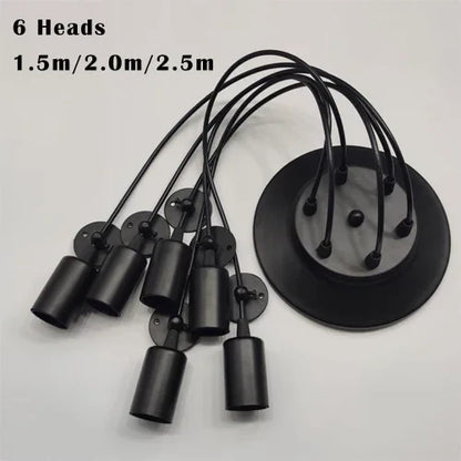 Black Industrial Spider Pendant Light, 6-Light Iron