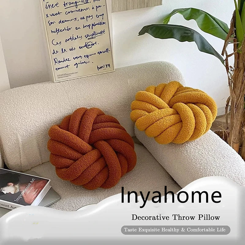Grey Knotted Ball Pillow