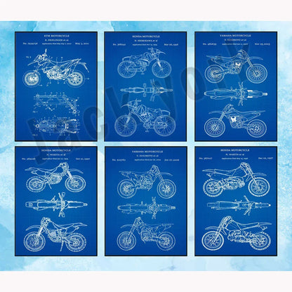 DecorBites™ Dirt Bike Patent Blueprint Poster Canvas Wall Art