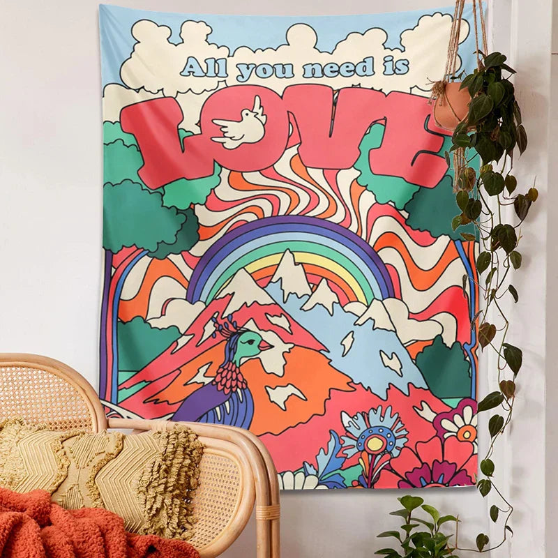 Decobites Retro Love Tapestry: 70s Hippie Decor Wall Hanging for Girls Dorm Room