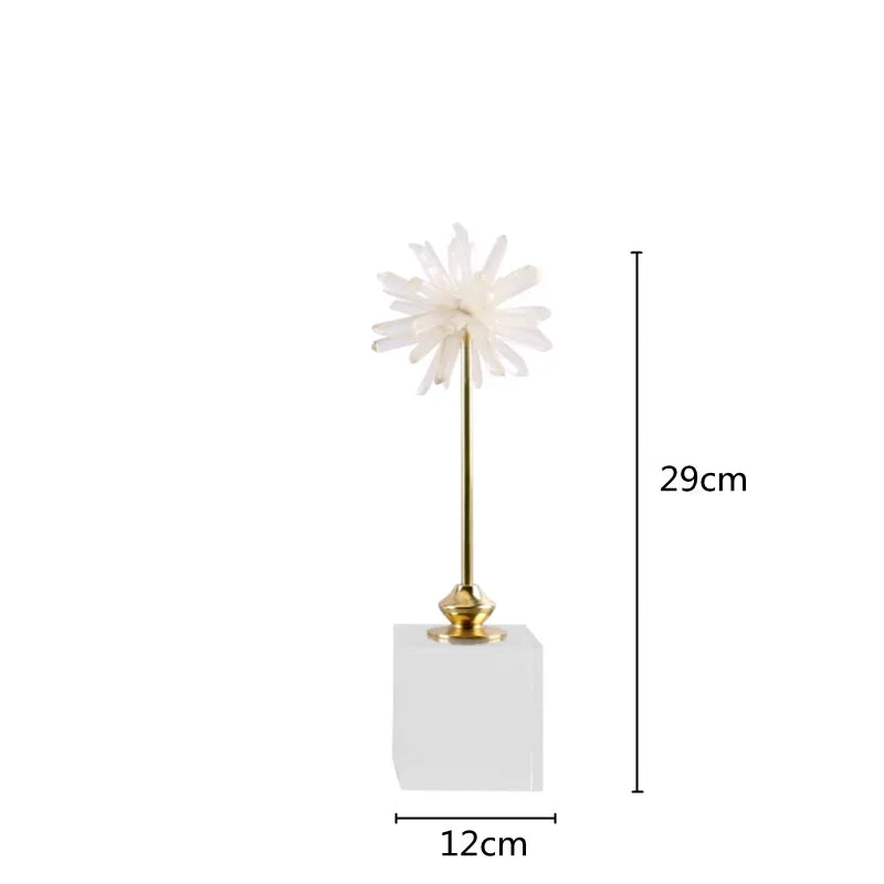 Figura decorativa para el hogar DecorBites™ de cristal de ágata, hecha a mano, con forma de flor blanca.