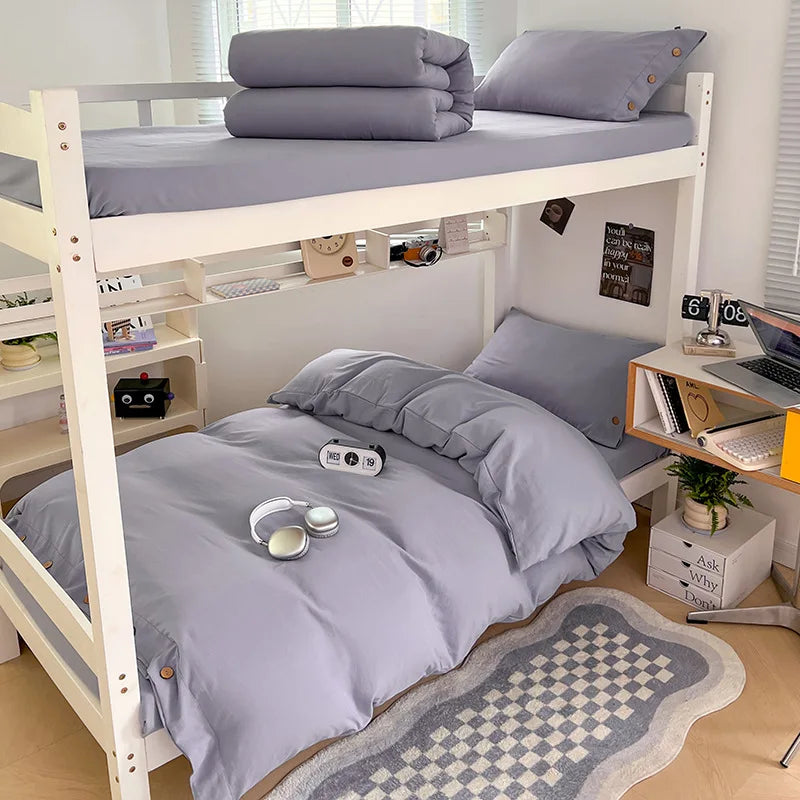 DecorBites™ Buttoned Washed Cotton Bedding Set: Soft & Breathable Quilt Cover for Home or Dorm