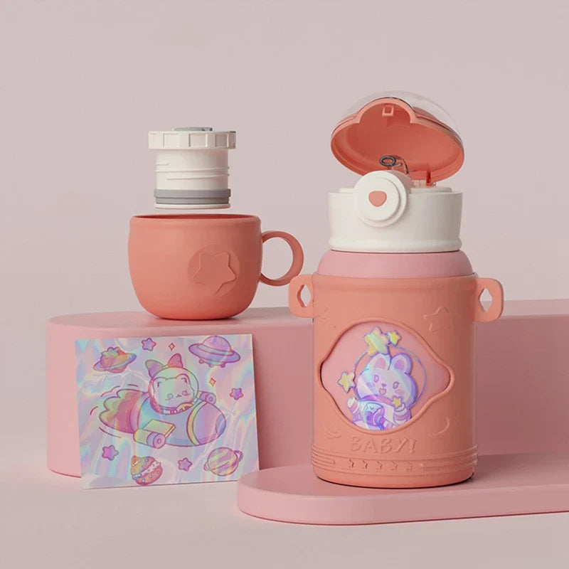 DecorBites™ Kids' Cartoon Stainless Steel Thermal Water Bottle with Straw