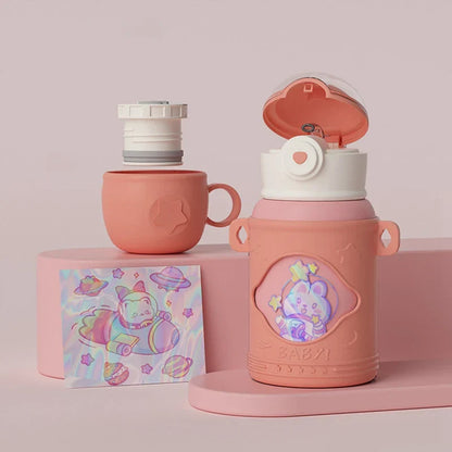 DecorBites™ Kids' Cartoon Stainless Steel Thermal Water Bottle with Straw