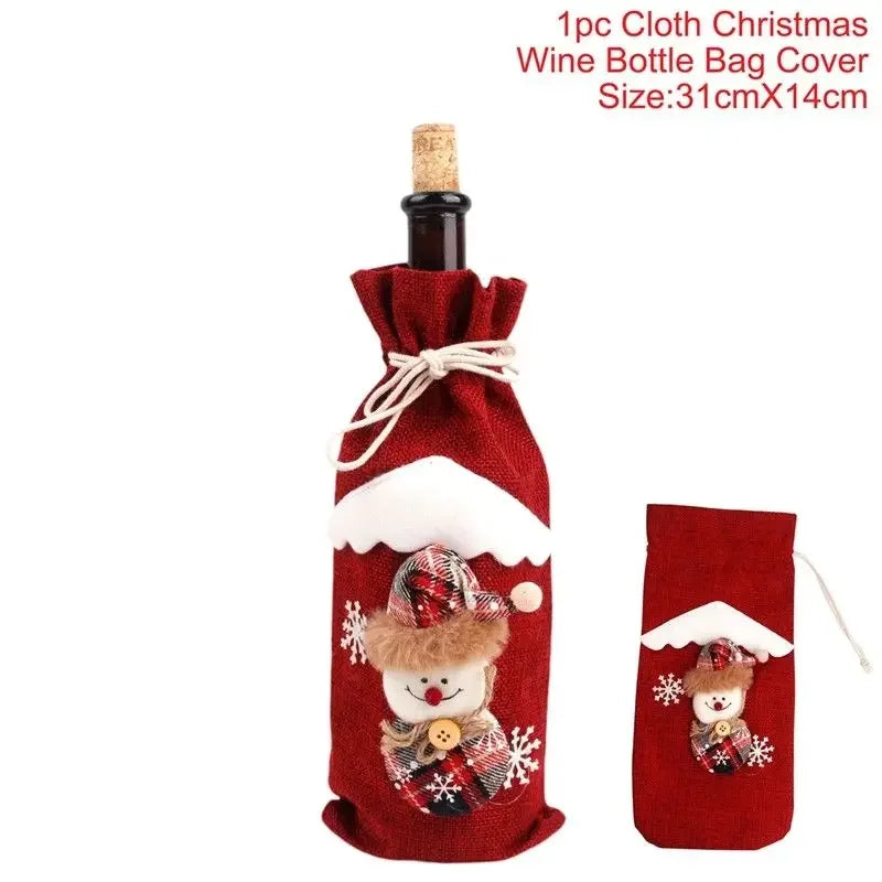 Creative Christmas Wine Bottle Set Golden Velvet Dress Wine Bottle Covers Sleeve Santa Snowman Xmas New Year Dinner Table Decor