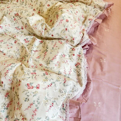 Decobites Floral Ruffles Bedding Set with Duvet Cover, Sheets, and Pillowcases