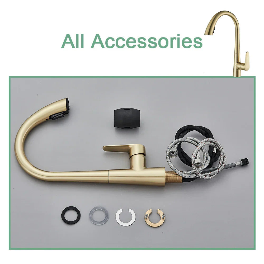 DecorBites™ Brushed Gold Gourmet Kitchen Faucet with Flexible Pull Out Mixer Tap