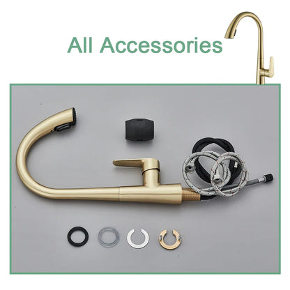DecorBites™ Brushed Gold Gourmet Kitchen Faucet with Flexible Pull Out Mixer Tap
