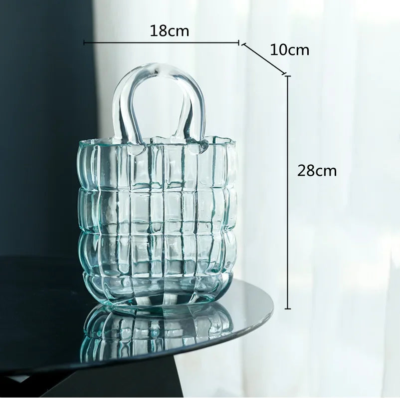 DecorBites™ Clear Glass Vase Terrarium Handbag for Living Room Decoration