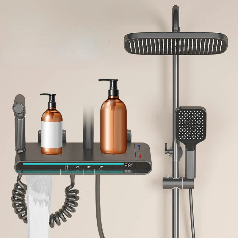 DecorBites™ Brass Shower Faucet Set with Intelligent Atmosphere Light and Pressurized System