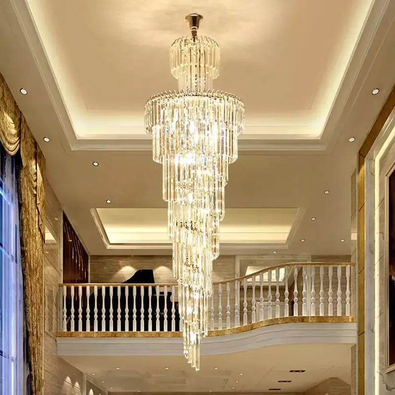 Modern Gold Crystal Staircase Pendant Chandelier