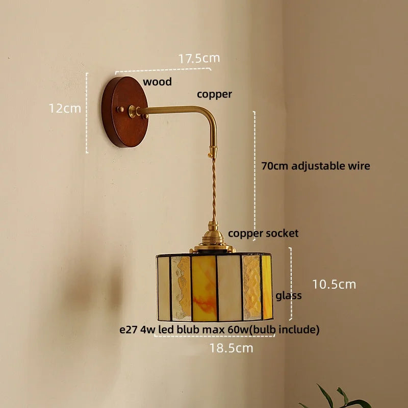 DecorBites™ Adjustable LED Wall Lamp Sconce Copper Wood Glass Stair Light