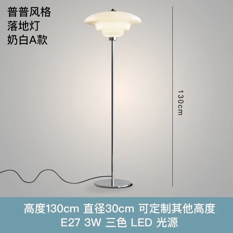 Lámpara de pie DecorBites™ de cristal color crema estilo Bauhaus, LED E27, minimalista, estilo OVNI