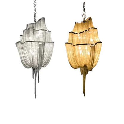 DecorBites™ Gold Tassel Chain Chandelier LED Hanging Lamp Lustres for Dining Room