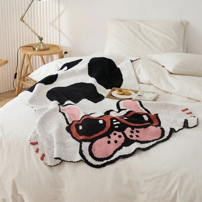DecorBites™ Kawaii Bulldog Knitted Blanket - Cozy Dog Design Throw Blanket