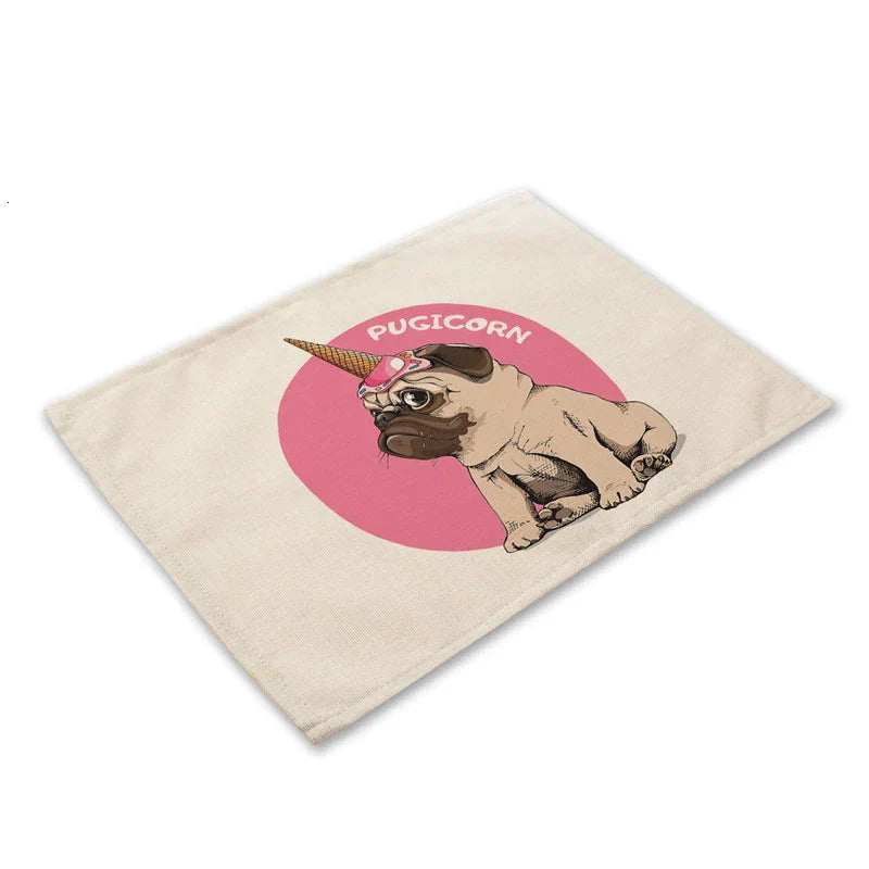 DecorBites™ Cute Dog Linen Dining Mats Coasters 42*32cm Home Decor