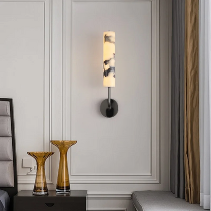 DecorBites™ Carbon Steel LED Wall Lamp with Pull Chain Switch & Marble Stone Fixtures