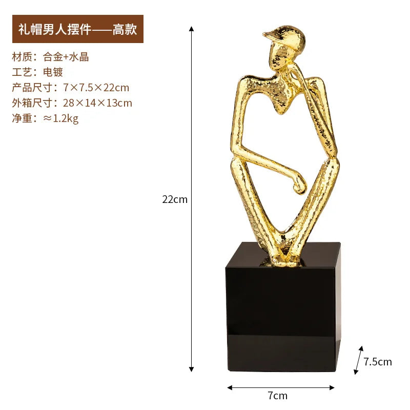 DecorBites™ Golden Hat Thinker Figure Sculpture for Home Decor