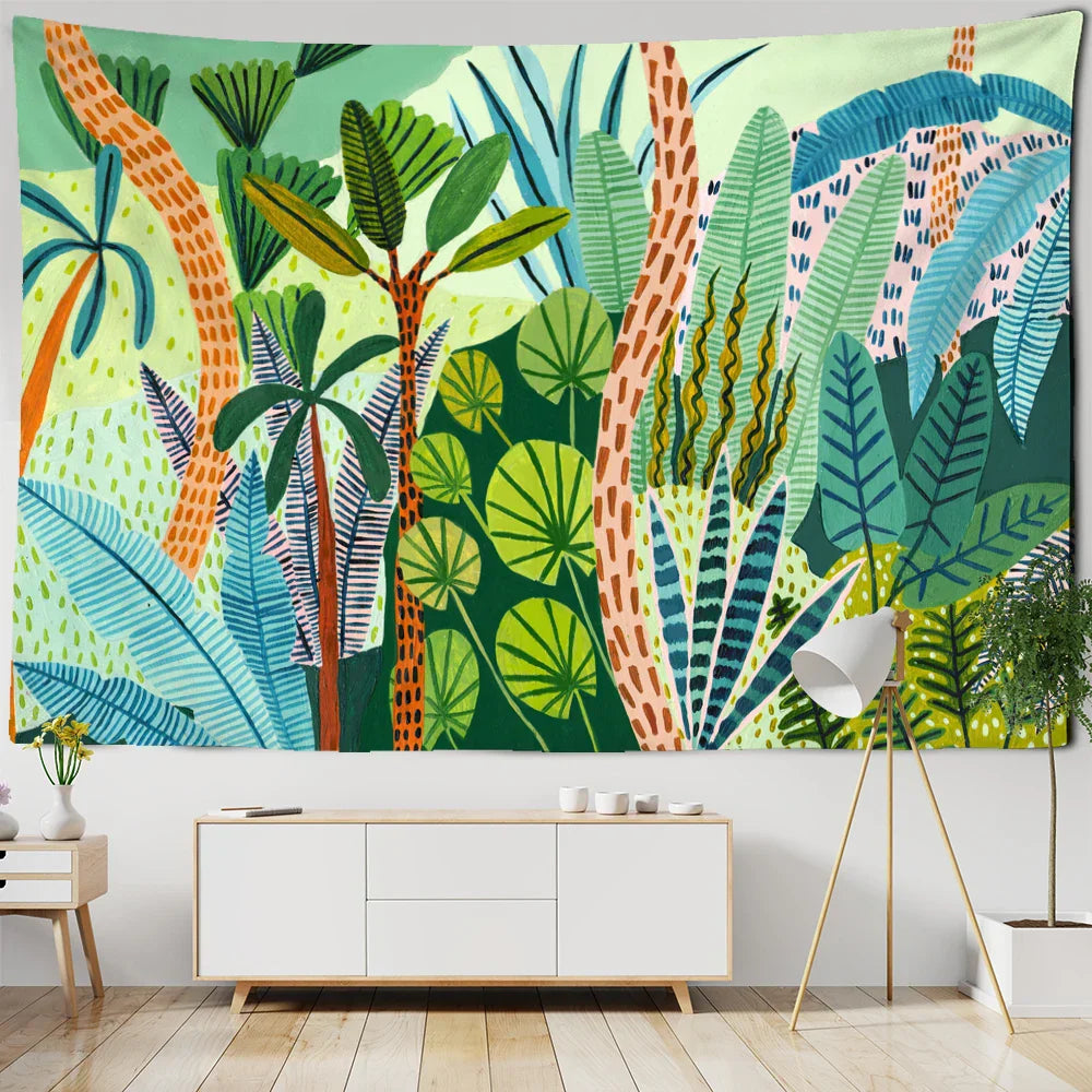 Tropical Plants Tapestry Wall Hanging by Decobites for Living Room Bedroom Décor