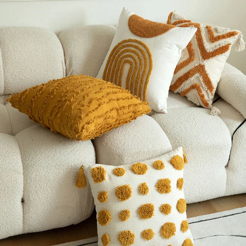 غطاء وسادة من قماش قطني مطرز هندسي من DecorBites™ مقاس 45*45 سم