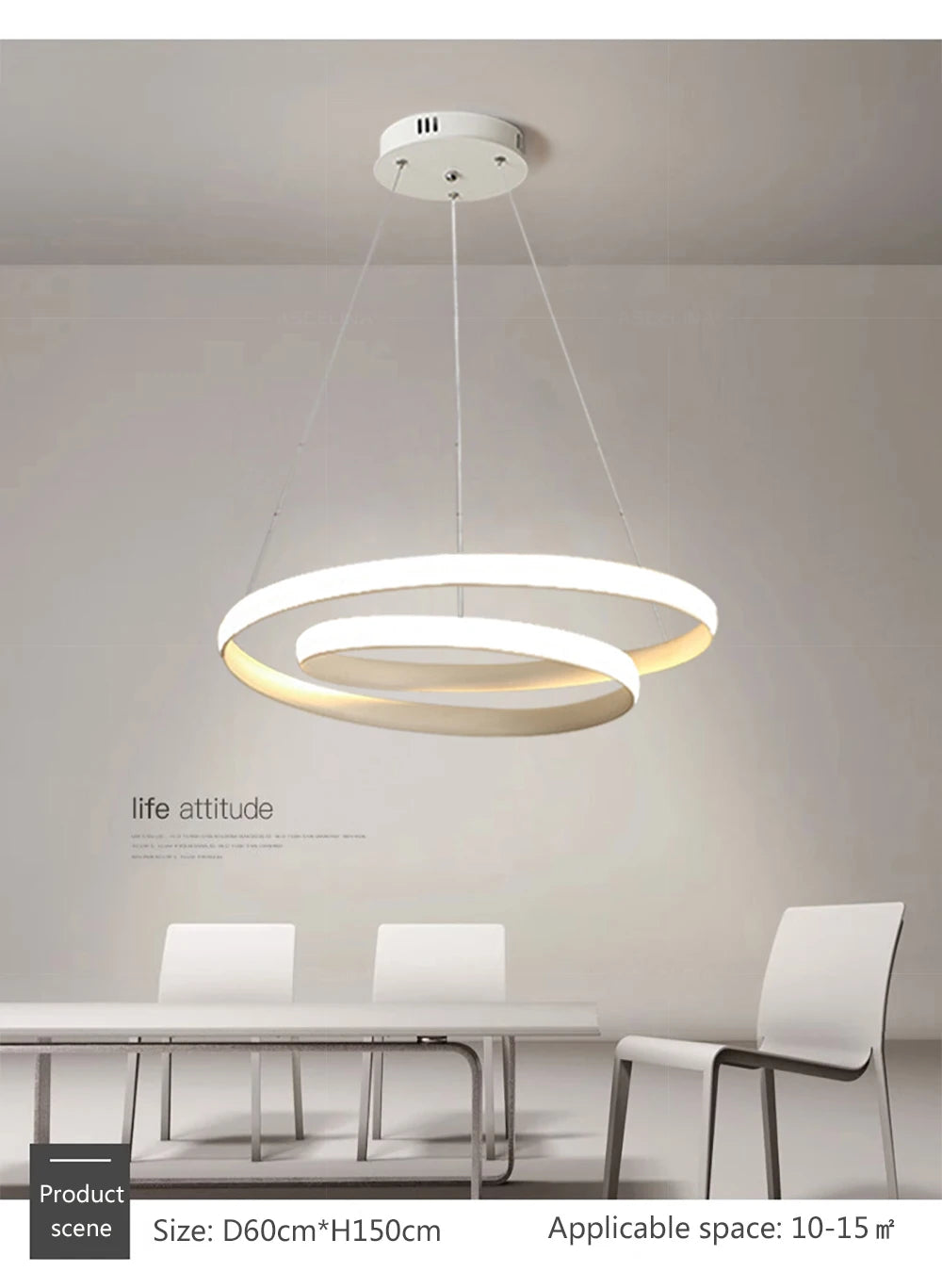 Lámpara Colgante LED Nórdica Diseño Minimalista de Doble Anillo Colores Negro y Blanco Luz Principal para Sala de Estar Dormitorio Comedor Villa