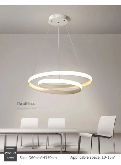 Lámpara Colgante LED Nórdica Diseño Minimalista de Doble Anillo Colores Negro y Blanco Luz Principal para Sala de Estar Dormitorio Comedor Villa