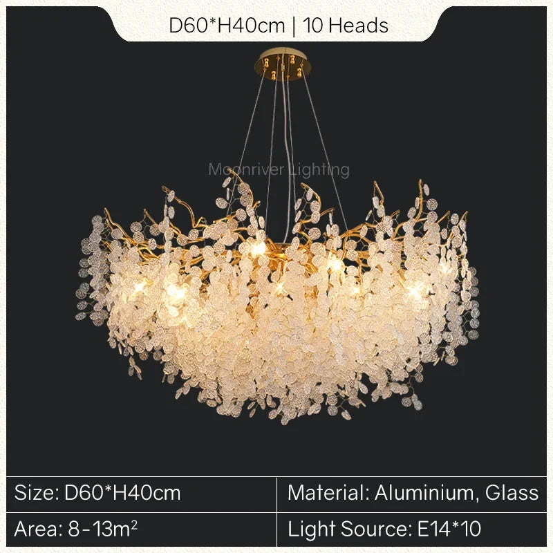 Lámpara de araña DecorBites™ con forma de rama de árbol dorada: Elegante lámpara colgante de estilo europeo para la decoración del hogar.