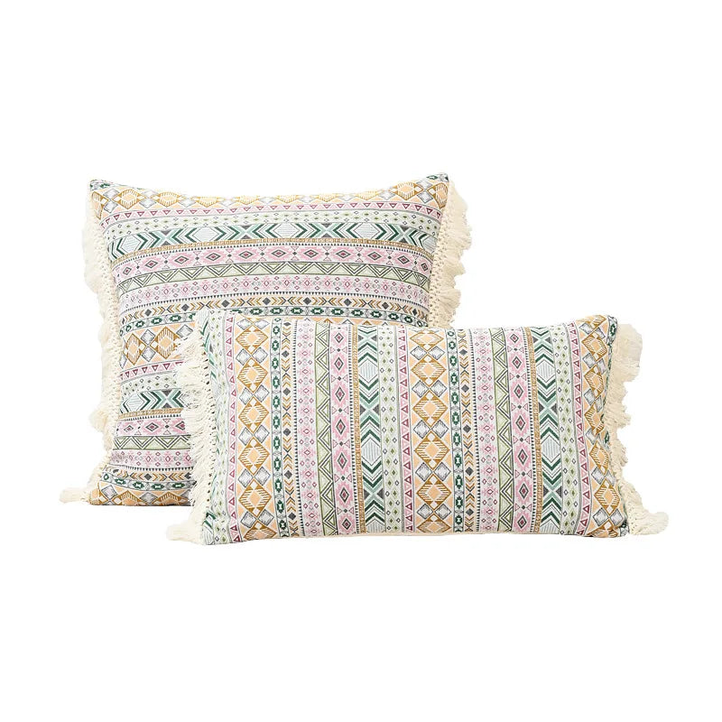 DecorBites™ Handmade Tassel Cushion Cover Retro Jacquard Patchwork Fringed Pillow Cover