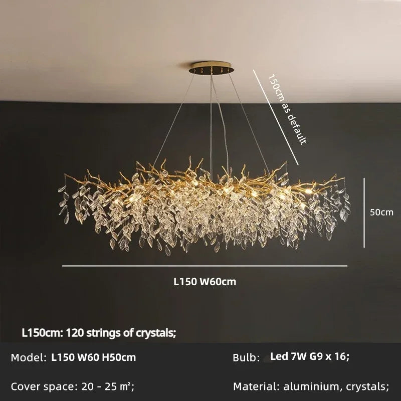 Lámparas colgantes LED de cristal DecorBites™ con forma de rama dorada para comedor