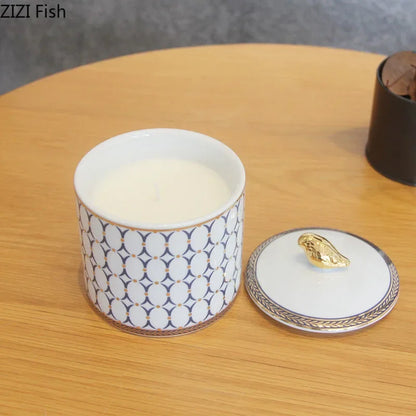 DecorBites™ Gold Plated Ceramic Storage Jar with Candle Cup Cosmetic Containers Desk Decoration