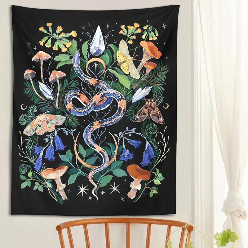 Mushroom Snake Tapestry Wall Hanging Hippie Boho Room Decor by Decobites