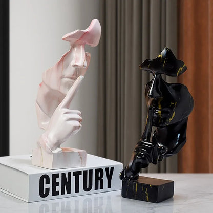 DecorBites™ تمثال تجريدي للوجه الذهبي الصامت مقاس 27 سم لديكور المكتب المنزلي العتيق