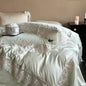 Decobites Romantic Lace Ruffles Bedding Set in Lyocell Cotton, Silky Duvet Cover, Bed Sheet, Pillowcases